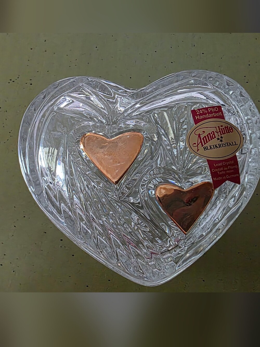 Anna Hütte Heart-Shaped Lead Crystal Dish with Copper Hearts